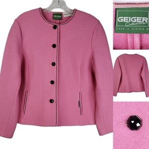 Geiger Womens Size 40 Medium Vintage Pink Austria Cardigan Sweater Pure Wool